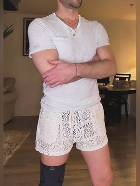 Andrew Christian | Mykonos Beach Shorts in Ivory Lace